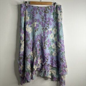 Adrianna Papell Midi Skirt Sz 14 Purple Blue Floral Fairy Romantic Asymmetrical